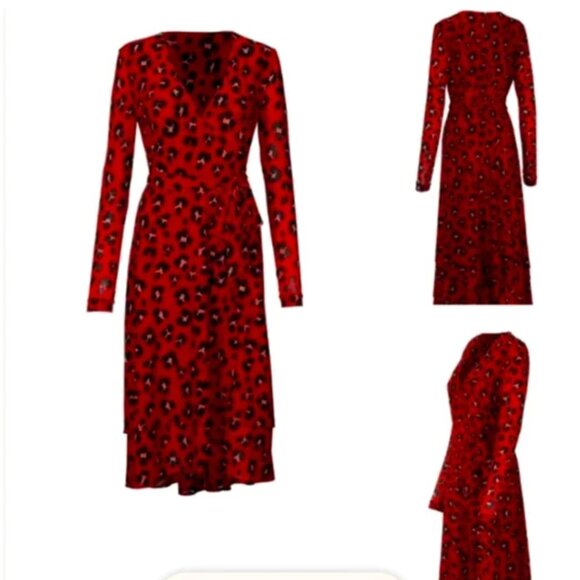 CAbi 5771 Vivien Siren Wrap Midi Dress Red and Black Leopard Animal Print V-Neck - Picture 10 of 16